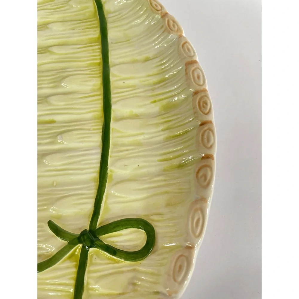 Vintage Portugal Majolica Ceramic Serving Bowl with Embossed Asparagus Stalks